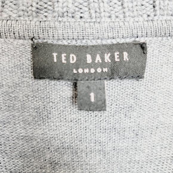 TED BAKER London 100% Wool Gray Shawl Collar Sweater Ted Baker Size 1 US 4 - Picture 6 of 9